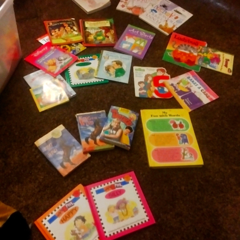 Bin of variety of children booka